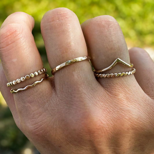 Dots stacking ring close up, raised dot texture sterling silver artisan jewelry Natural Earth Collective Ohio