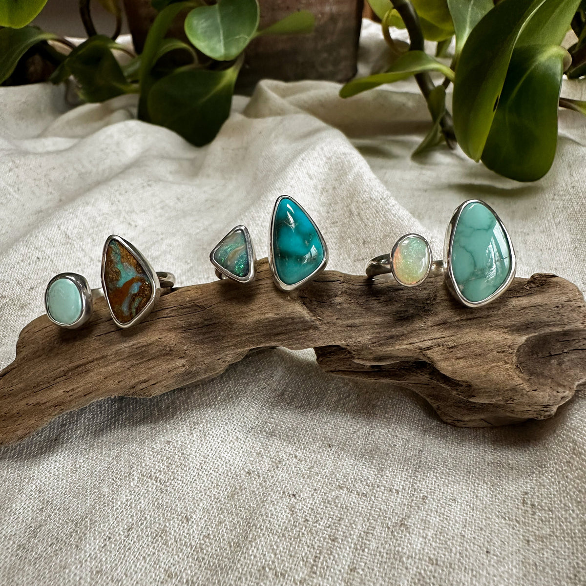 Cloud Chaser Turquoise and Boulder Opal ring detail, directly sourced miner Natural Earth Collective Ohio