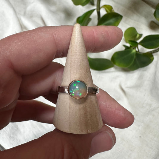 Ethiopian Opal ring No.1 close up, blue flash hydrophane opal Natural Earth Collective Ohio