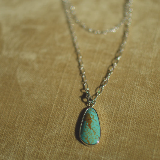 Kingman Turquoise pendant necklace close up, classic Arizona blue turquoise Natural Earth Collective Ohio