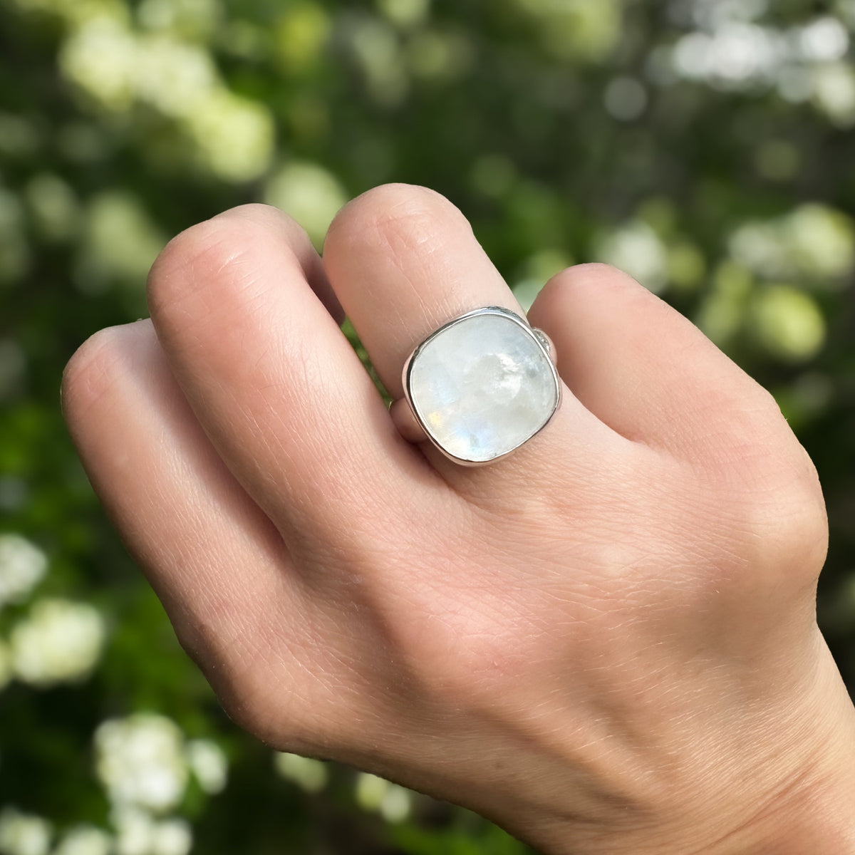 Rainbow Moonstone ring size 9 on hand, one of a kind Natural Earth Collective Ohio