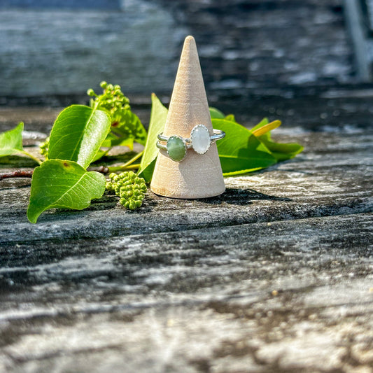 Olive jade stacking ring close up, warm earthy green natural stone Natural Earth Collective Ohio