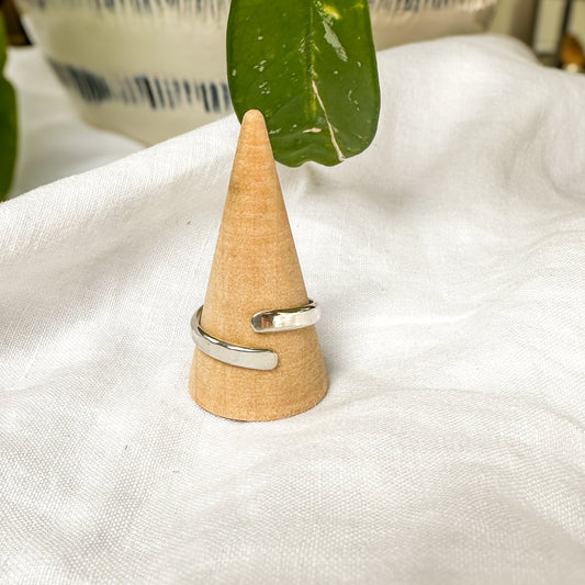 Wrap ring close up, sterling silver artisan stacking band Natural Earth Collective Ohio