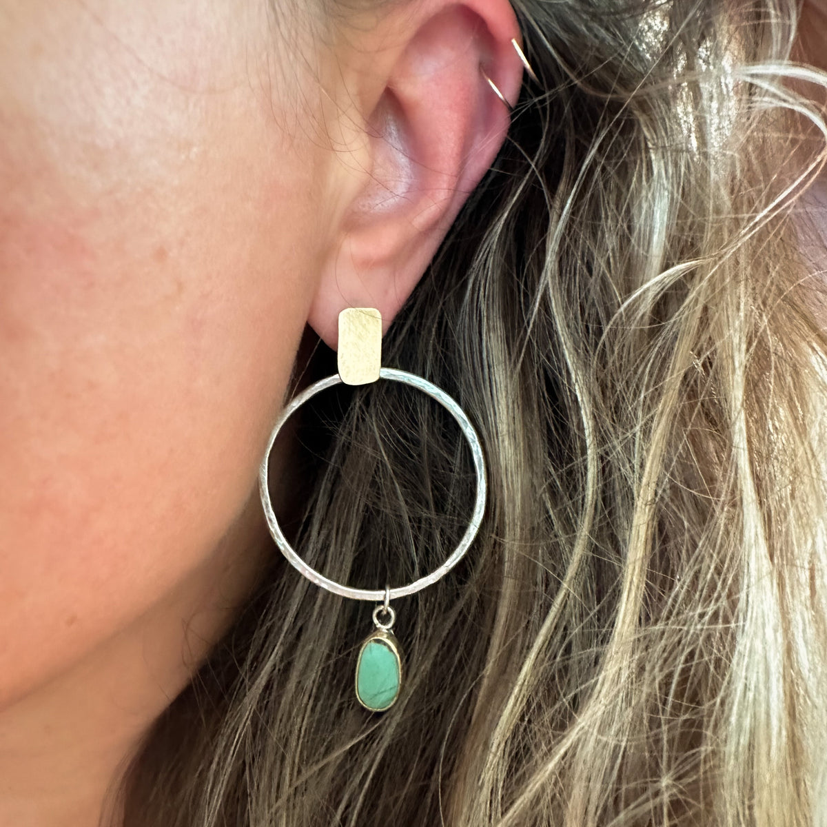 Kingman Turquoise hoop earrings No.1 styled, artisan jewelry Natural Earth Collective Ohio