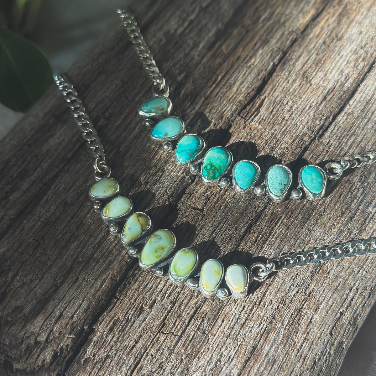 Palomino Mesa necklace on neck, handcrafted one of a kind Natural Earth Collective Ohio
