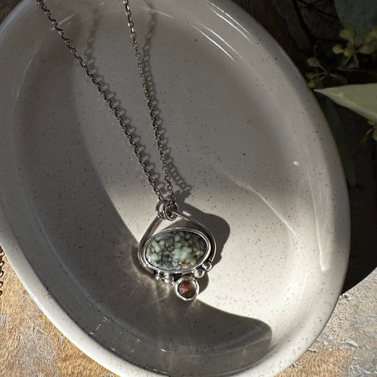 Agua Oro Variscite Oregon Sunstone pendant close up, natural stone handcrafted Natural Earth Collective Ohio