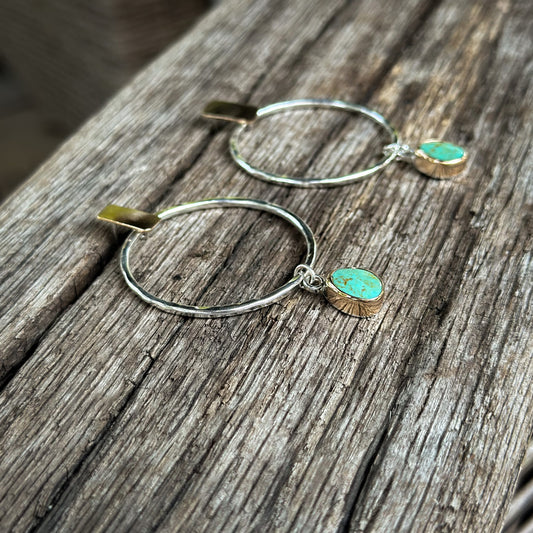 Kingman Turquoise hoop earrings No.2 close up, natural turquoise handcrafted Natural Earth Collective Ohio