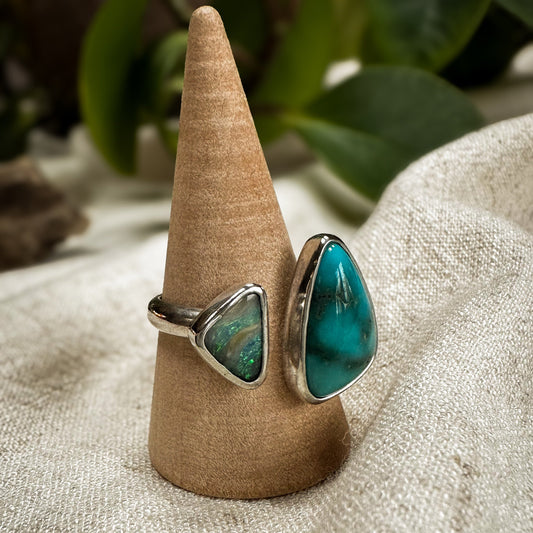 Cloud Chaser Turquoise Boulder Opal ring close up, deep blue turquoise Natural Earth Collective Ohio