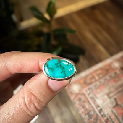 Gemmy turquoise wide set ring size 7, creamy deep blue-green natural turquoise sterling silver Natural Earth Collective Ohio