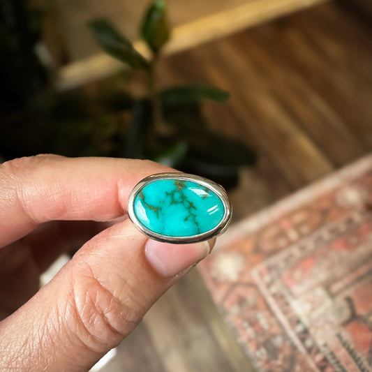Gemmy turquoise wide set ring size 7, creamy deep blue-green natural turquoise sterling silver Natural Earth Collective Ohio