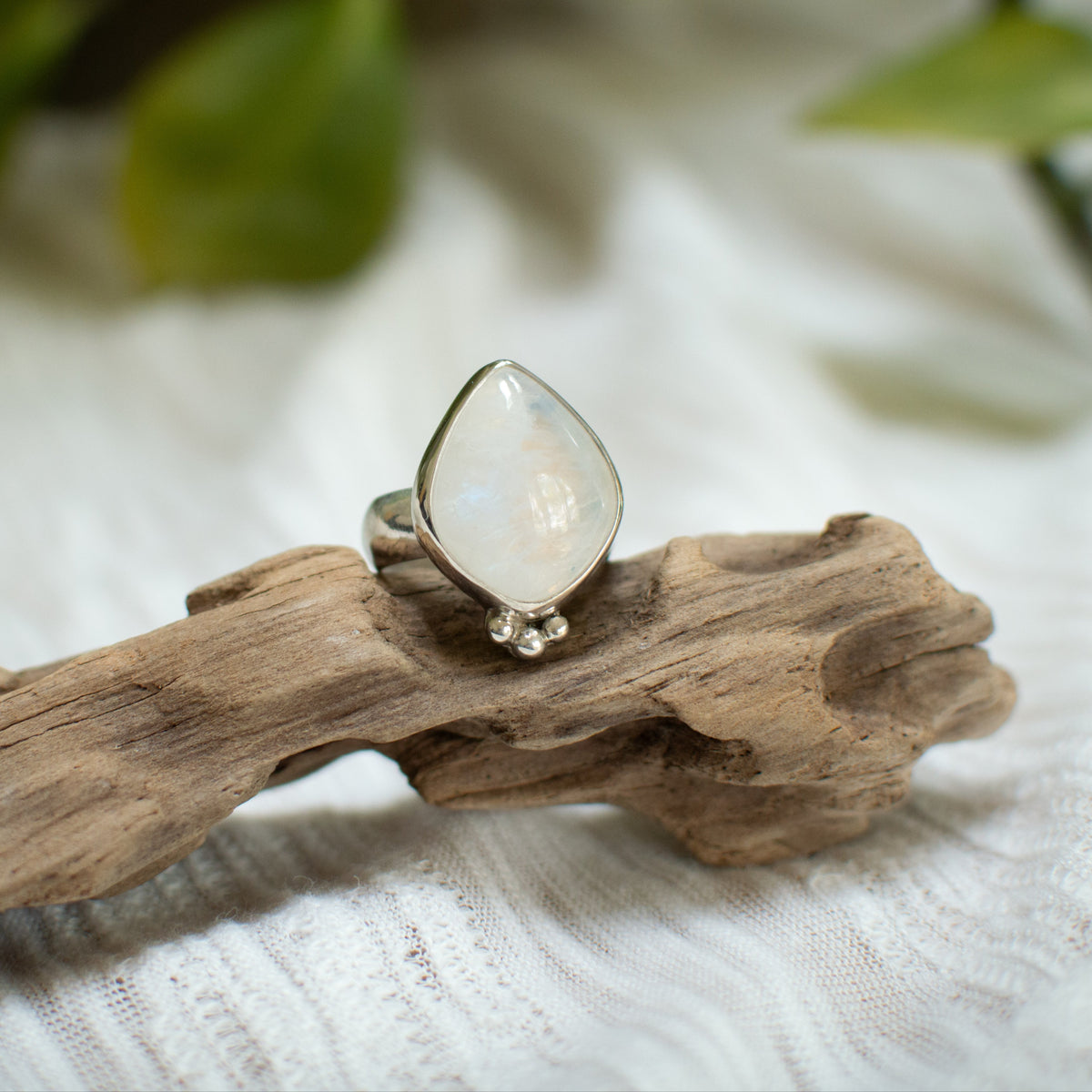 Rainbow Moonstone ring size 7.5 on hand, one of a kind artisan Natural Earth Collective Ohio