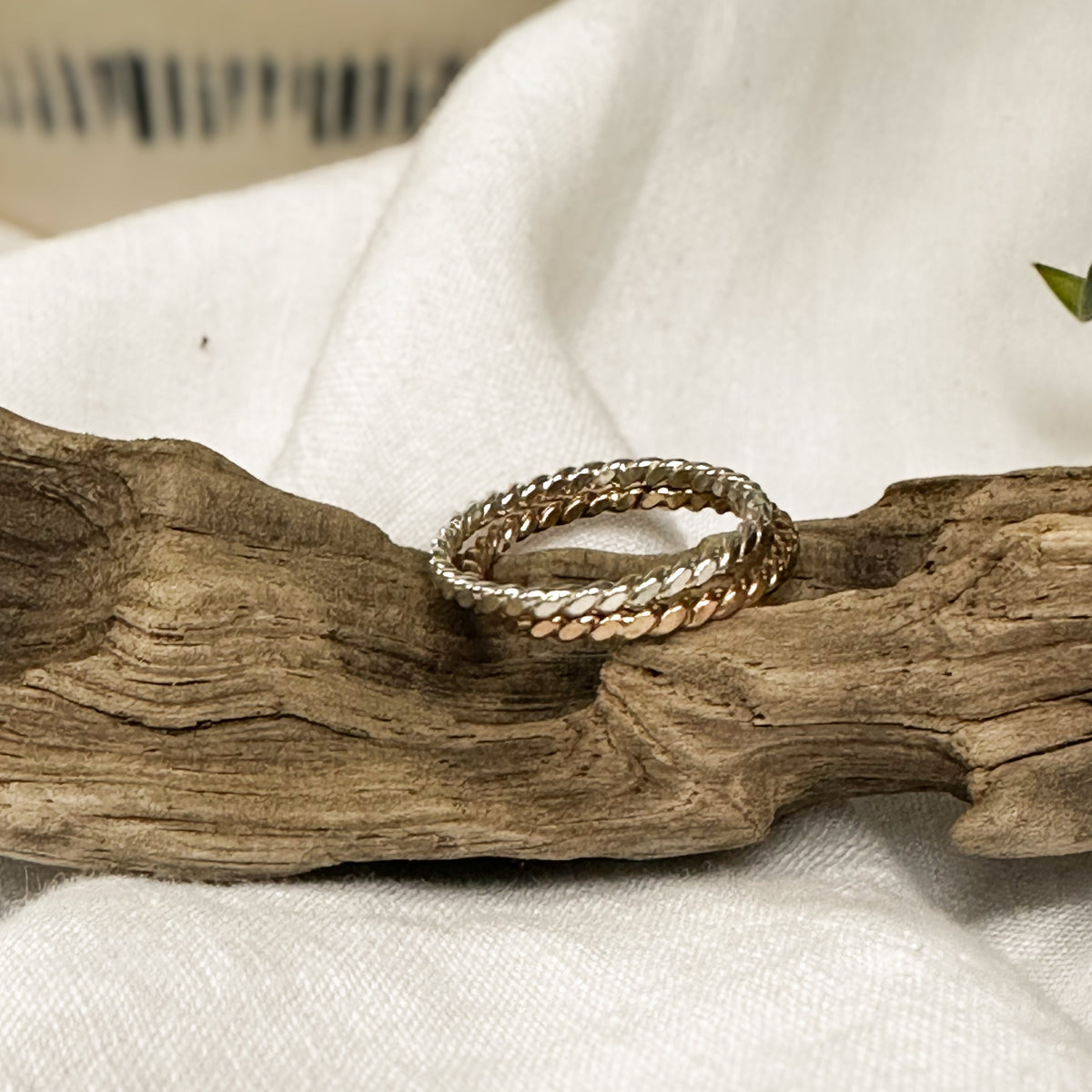 Twisted stacking ring sterling silver and 14k gold filled, rope texture Natural Earth Collective Ohio