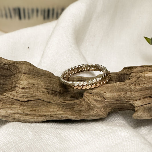 Twisted stacking ring sterling silver and 14k gold filled, rope texture Natural Earth Collective Ohio