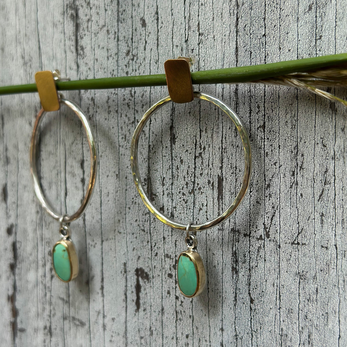 Kingman Turquoise mixed metal earrings No.1 detail, natural Arizona turquoise Natural Earth Collective Ohio