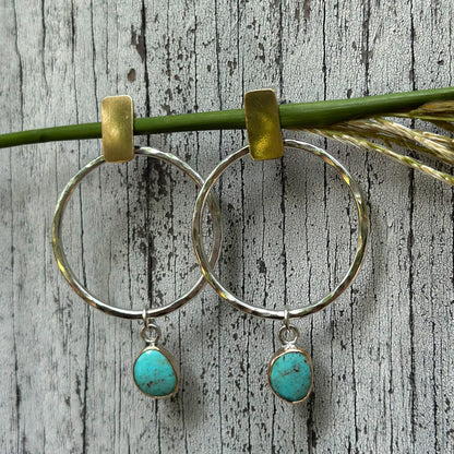 Kingman Turquoise mixed metal hoop earrings No.3, sterling silver 14k gold filled Natural Earth Collective Ohio