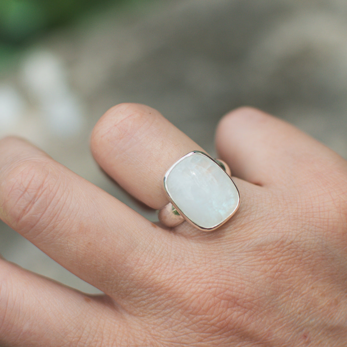 Rainbow Moonstone ring size 8.5 on hand, one of a kind artisan Natural Earth Collective Ohio