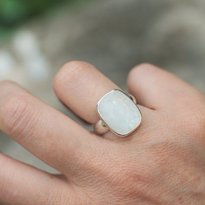 Rainbow Moonstone ring size 8.5 on hand, one of a kind artisan Natural Earth Collective Ohio