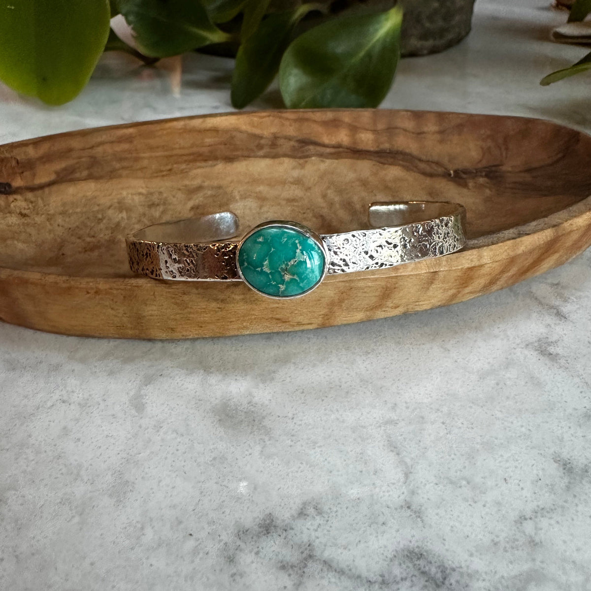 Sonoran Turquoise cuff close up, bold matrix Mexican turquoise Natural Earth Collective Ohio