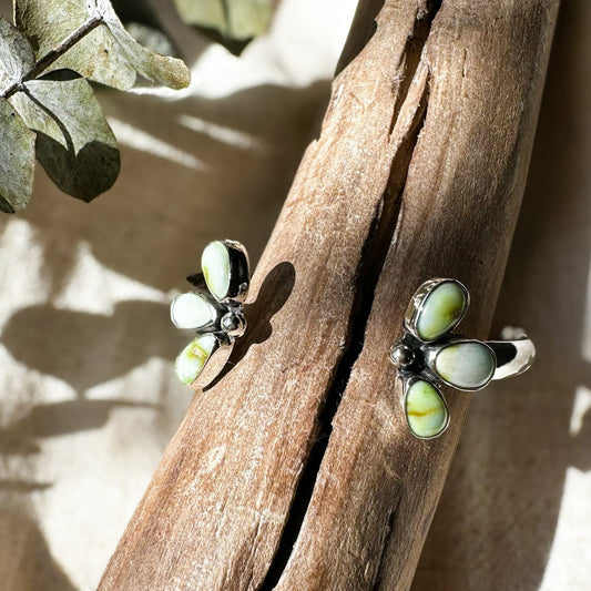 Palomino Flora Cuff bracelet, pale green Palomino Variscite floral design sterling silver Natural Earth Collective Ohio