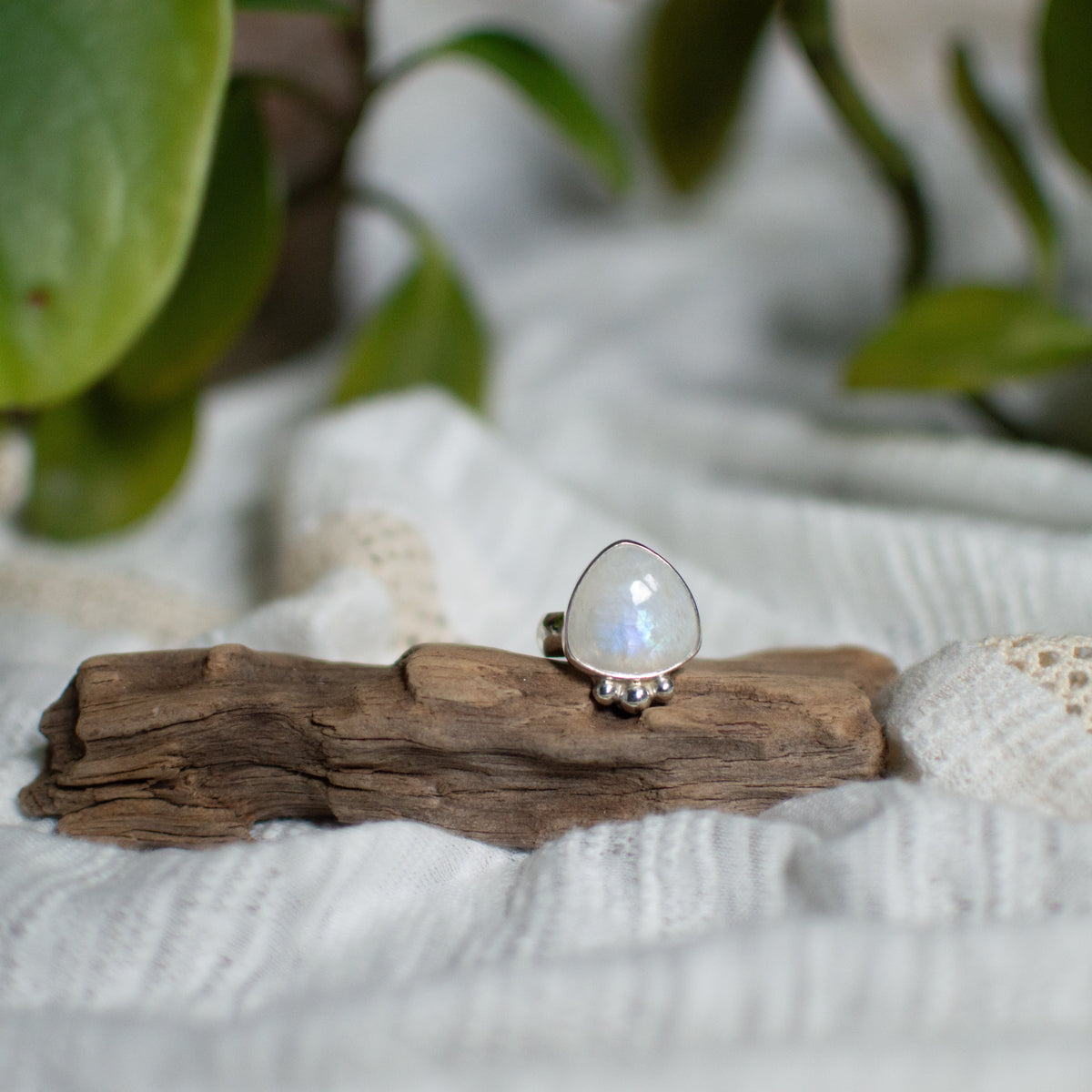 Rainbow Moonstone ring size 7, blue flash sterling silver Natural Earth Collective Ohio