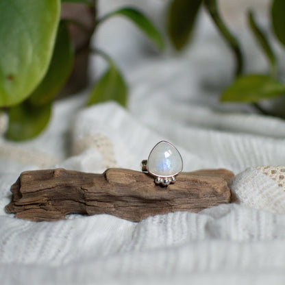Rainbow Moonstone ring size 7, blue flash sterling silver Natural Earth Collective Ohio