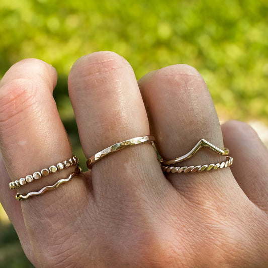Wave stacking ring close up, organic wave texture sterling silver Natural Earth Collective Ohio