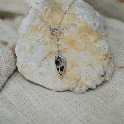 Montana Agate toggle necklace, black and white graphic agate brass accent sterling silver Natural Earth Collective Ohio