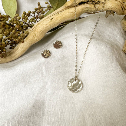 Dainty hammered dot necklace styled, recycled sterling silver layering necklace Natural Earth Collective Ohio