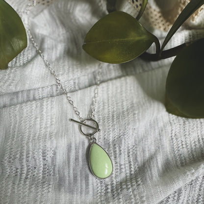 Lemon Chrysoprase toggle necklace, pale glowing yellow-green teardrop sterling silver Natural Earth Collective Ohio