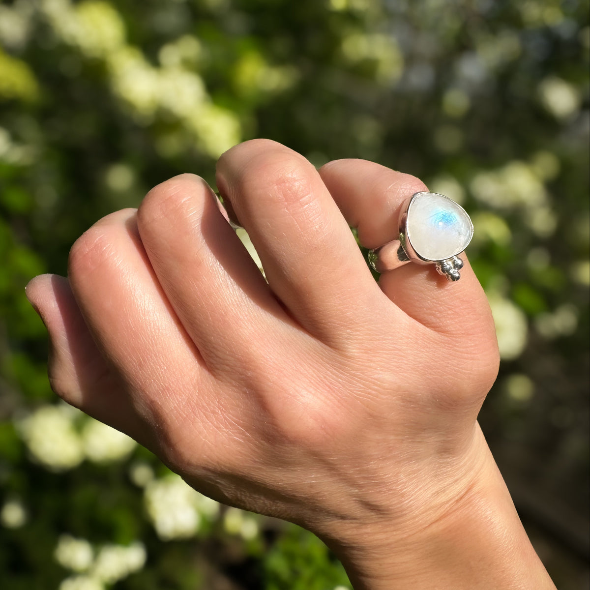 Rainbow Moonstone ring size 5.5 on hand, one of a kind artisan Natural Earth Collective Ohio