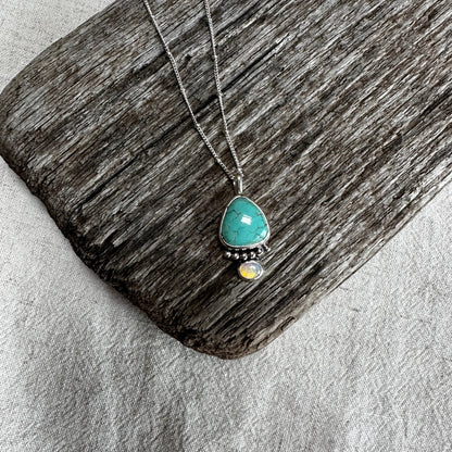 Royston and opal teardrop pendant styled, one of a kind handcrafted Natural Earth Collective Ohio