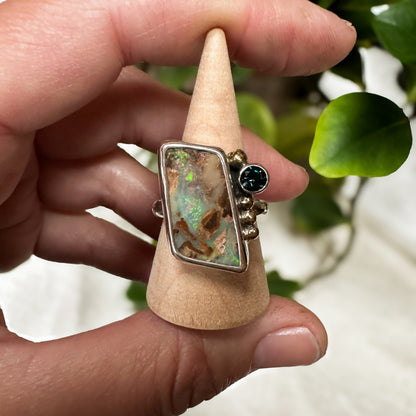 Australian Boulder Opal and London Blue Topaz ring size 8, deep oceanic blue sterling silver Natural Earth Collective Ohio