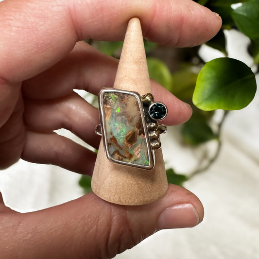 Australian Boulder Opal and London Blue Topaz ring size 8, deep oceanic blue sterling silver Natural Earth Collective Ohio