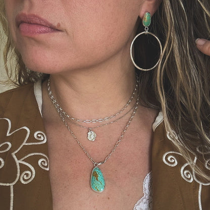 Turquoise hoop earrings styled, Kingman or Sonoran variety Natural Earth Collective Ohio