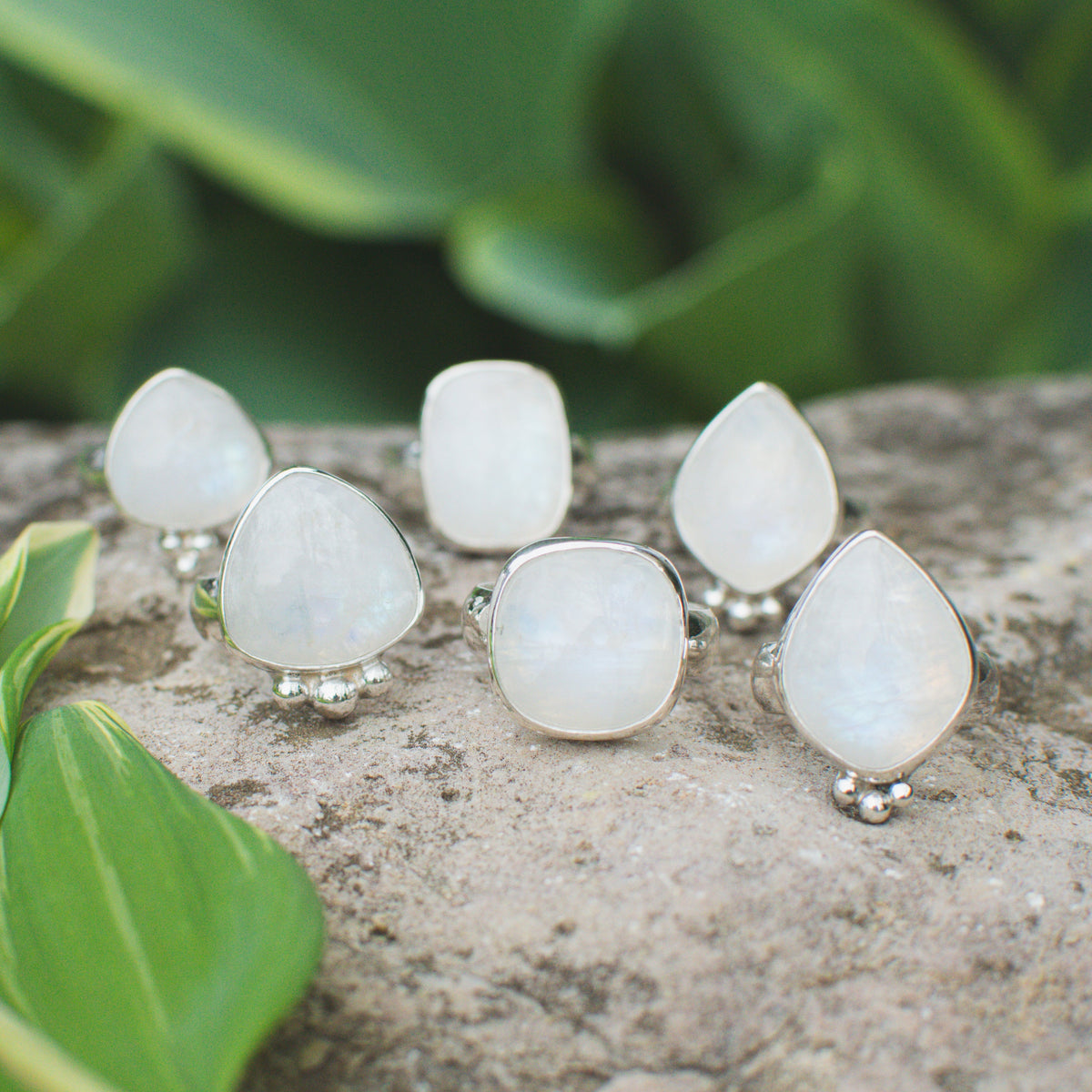 Rainbow Moonstone ring size 7 detail, 6mm half round sterling silver band Natural Earth Collective Ohio