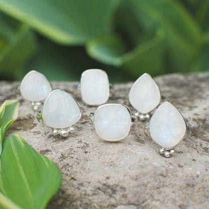 Rainbow Moonstone ring size 7 detail, 6mm half round sterling silver band Natural Earth Collective Ohio