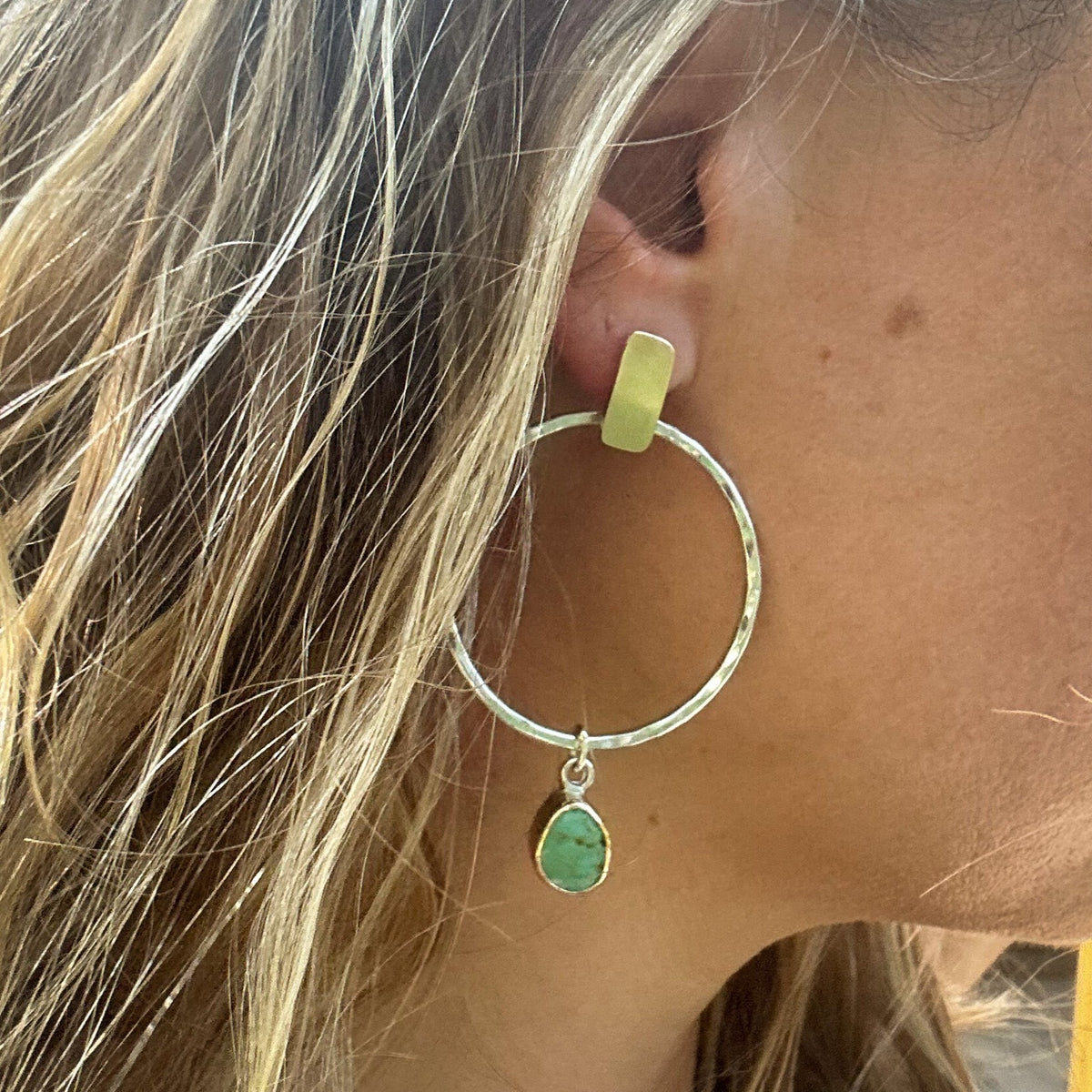 Kingman Turquoise hoop earrings No.2 styled, natural turquoise sterling silver Natural Earth Collective Ohio