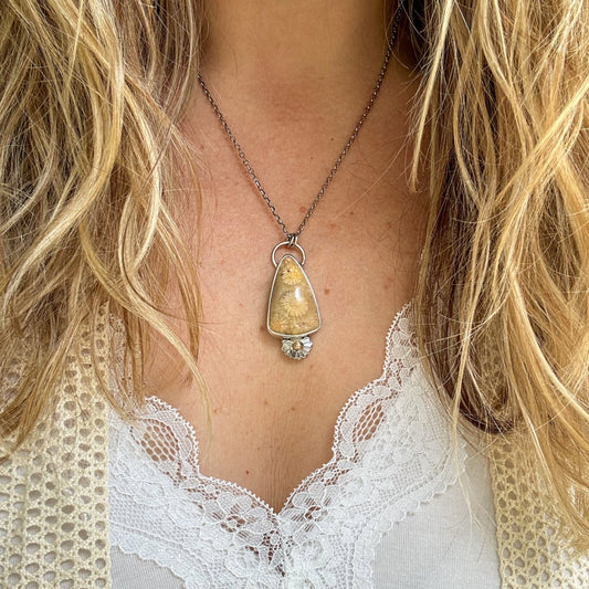 Fossilized coral pendant necklace, ancient reef fossil sterling silver Natural Earth Collective Ohio
