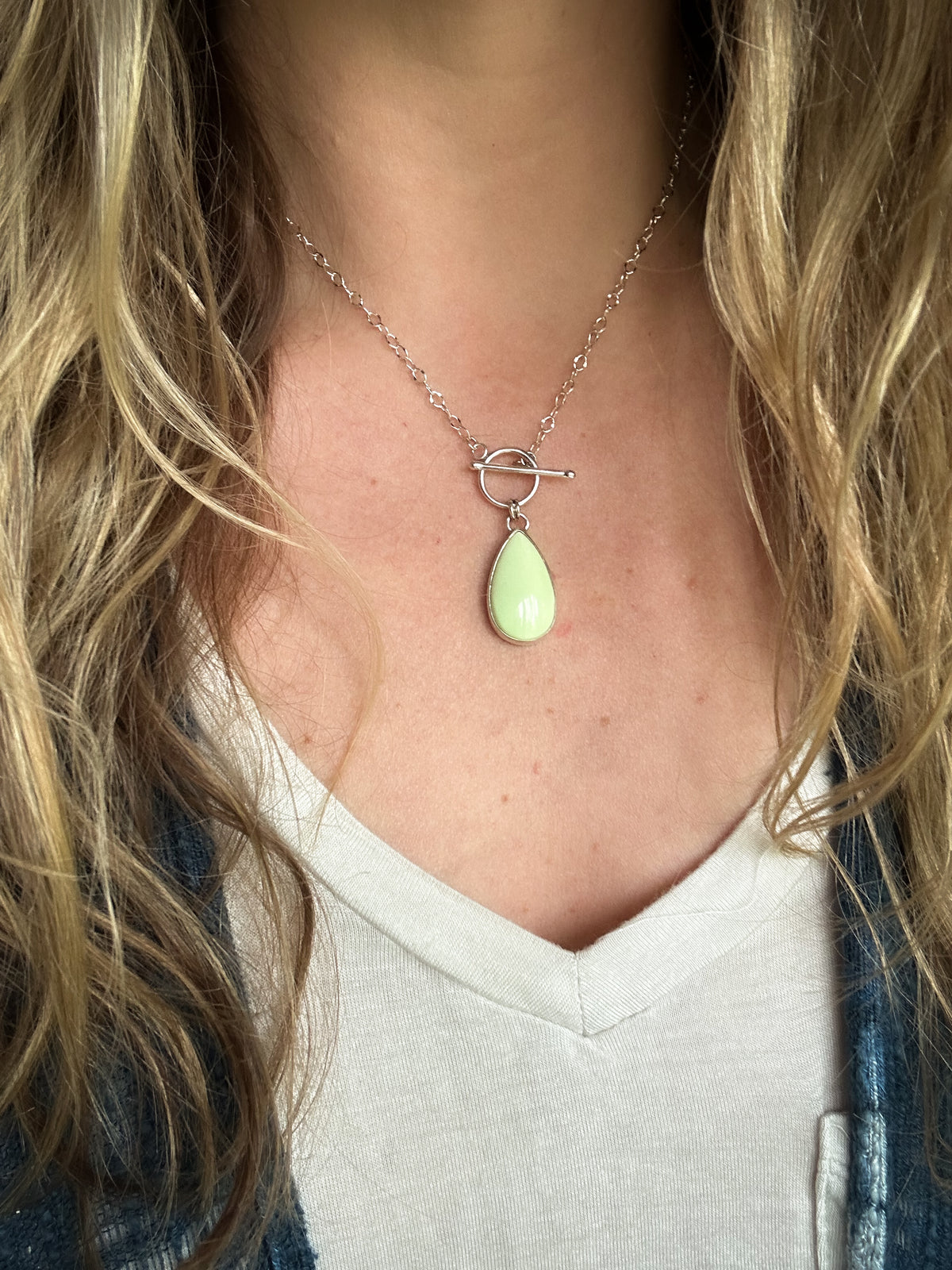 Lemon Chrysoprase toggle necklace styled, one of a kind Natural Earth Collective Ohio