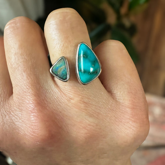 Cloud Chaser Turquoise and Boulder Opal open shank ring size 8.5, sterling silver Natural Earth Collective Ohio