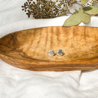 Hammered recycled sterling silver dot stud earrings, sustainable handcrafted jewelry Natural Earth Collective Ohio