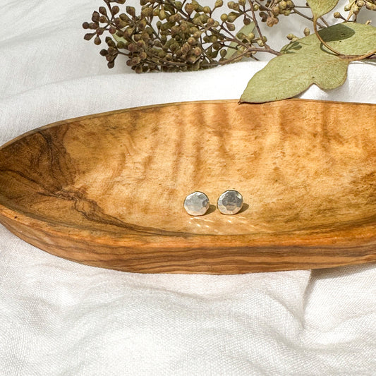 Hammered recycled sterling silver dot stud earrings, sustainable handcrafted jewelry Natural Earth Collective Ohio