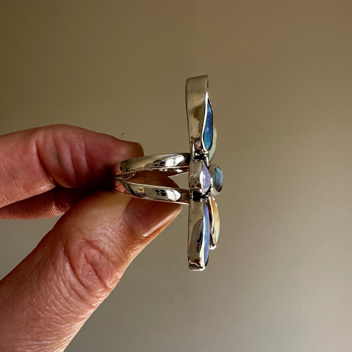 Opal Wild Flora ring detail, Australian Boulder and Pipe opals sterling silver Natural Earth Collective Ohio