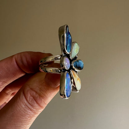 Opal Wild Flora ring on hand, bold statement six-opal ring Natural Earth Collective Ohio