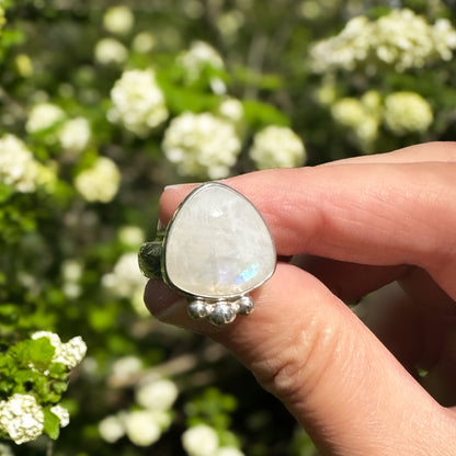 Rainbow Moonstone ring size 7 styled, handcrafted Natural Earth Collective Ohio