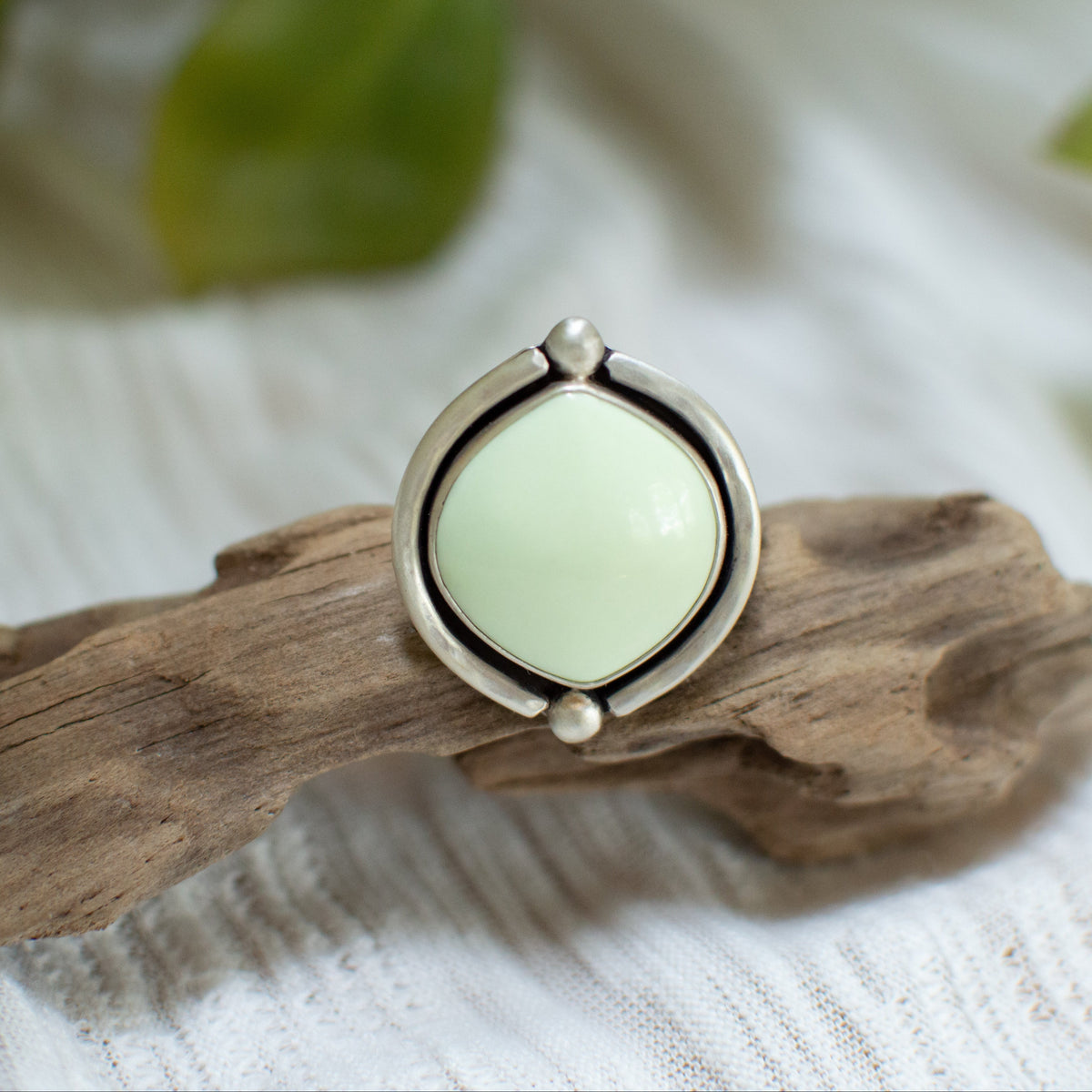 Lemon Chrysoprase ring size 7.25, pale yellow-green sterling silver Natural Earth Collective Ohio