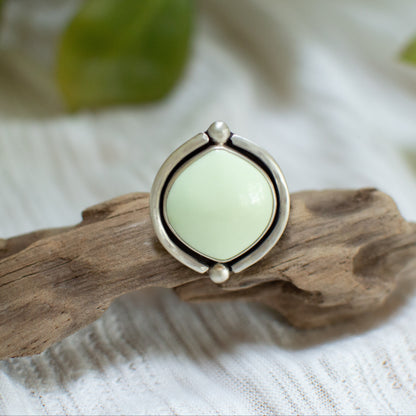 Lemon Chrysoprase ring size 7.25, pale yellow-green sterling silver Natural Earth Collective Ohio