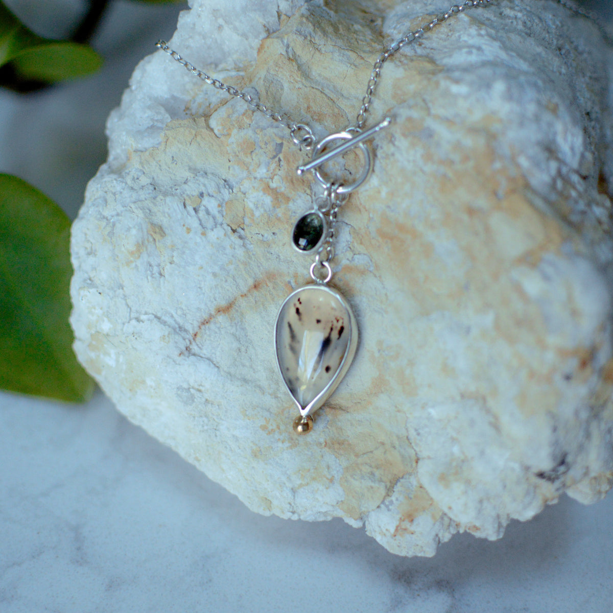 Montana Agate tourmaline necklace No.2 close up, warm golden agate Natural Earth Collective Ohio