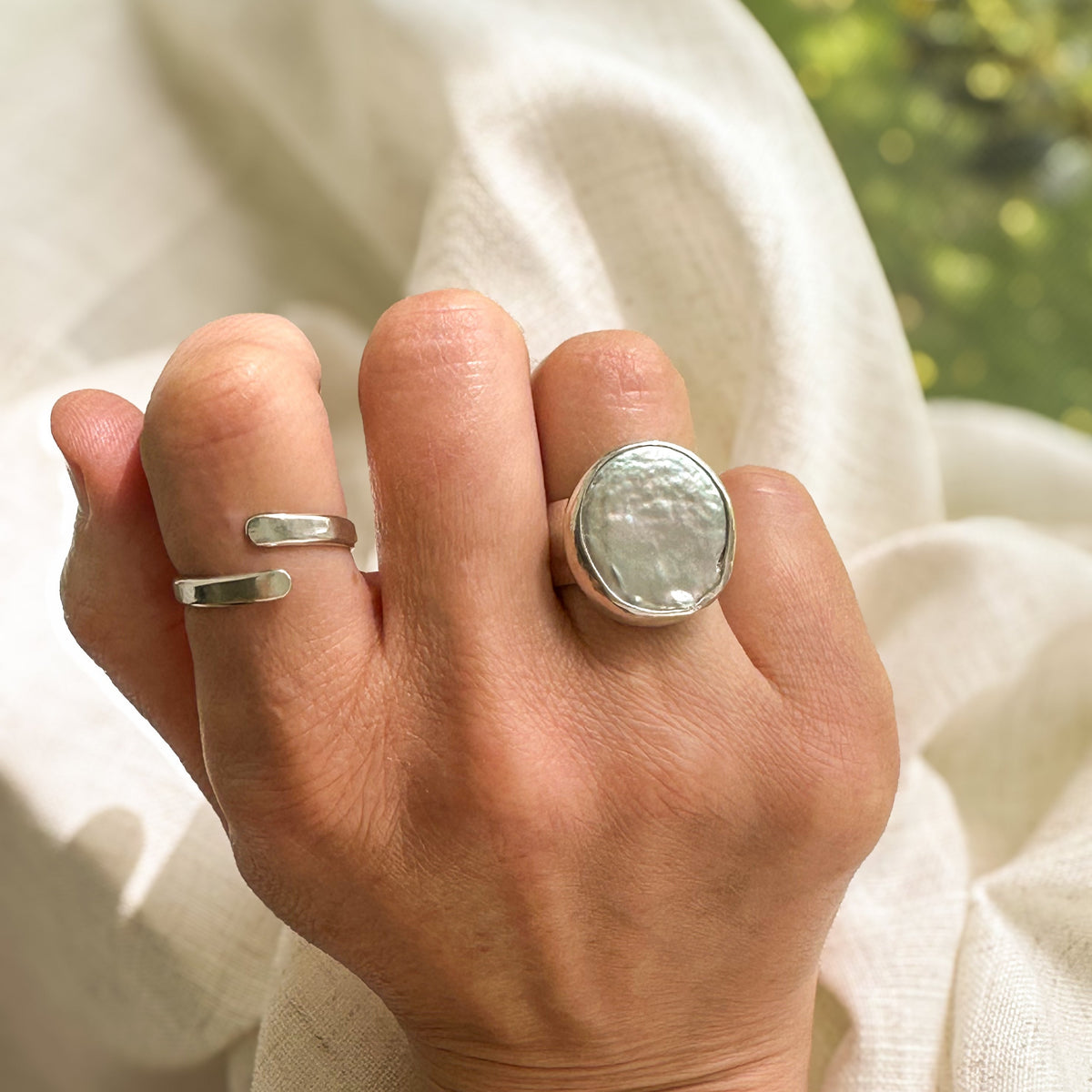 Wanderlust wrap ring styled in stack, Natural Earth Collective Ohio