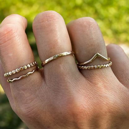 Hammered stacking ring close up, textured sterling silver artisan jewelry Natural Earth Collective Ohio